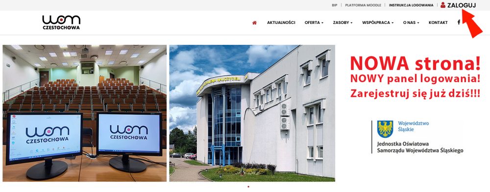 dwa monitory, aula szkoleniowa, budynek RODN WOM w Częstochowie